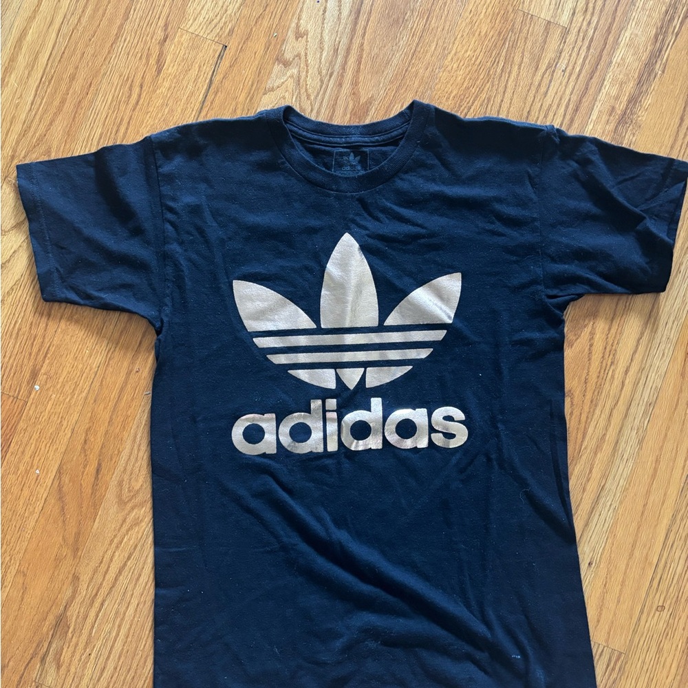 Adidas Black Tee with Gold Metallic Logo